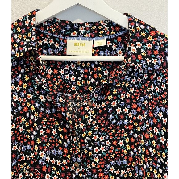 Maeve Anthropologie Mallory Ruffled Blouse Top Small Size Oversized Buttons - Picture 14 of 15